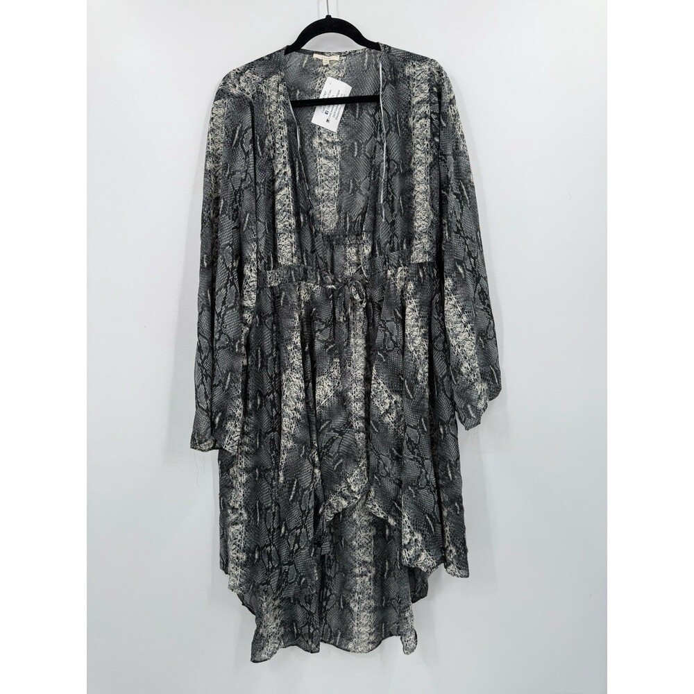 Easel 1X Dress Snake Print Sheer Chiffon Tie Hi Lo Artsy Drape Long Sleeve NEW